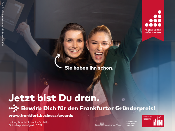Zwei ehemalige Gewinnerinnen des Frankfurter Gründerpreises beim Jubeln
